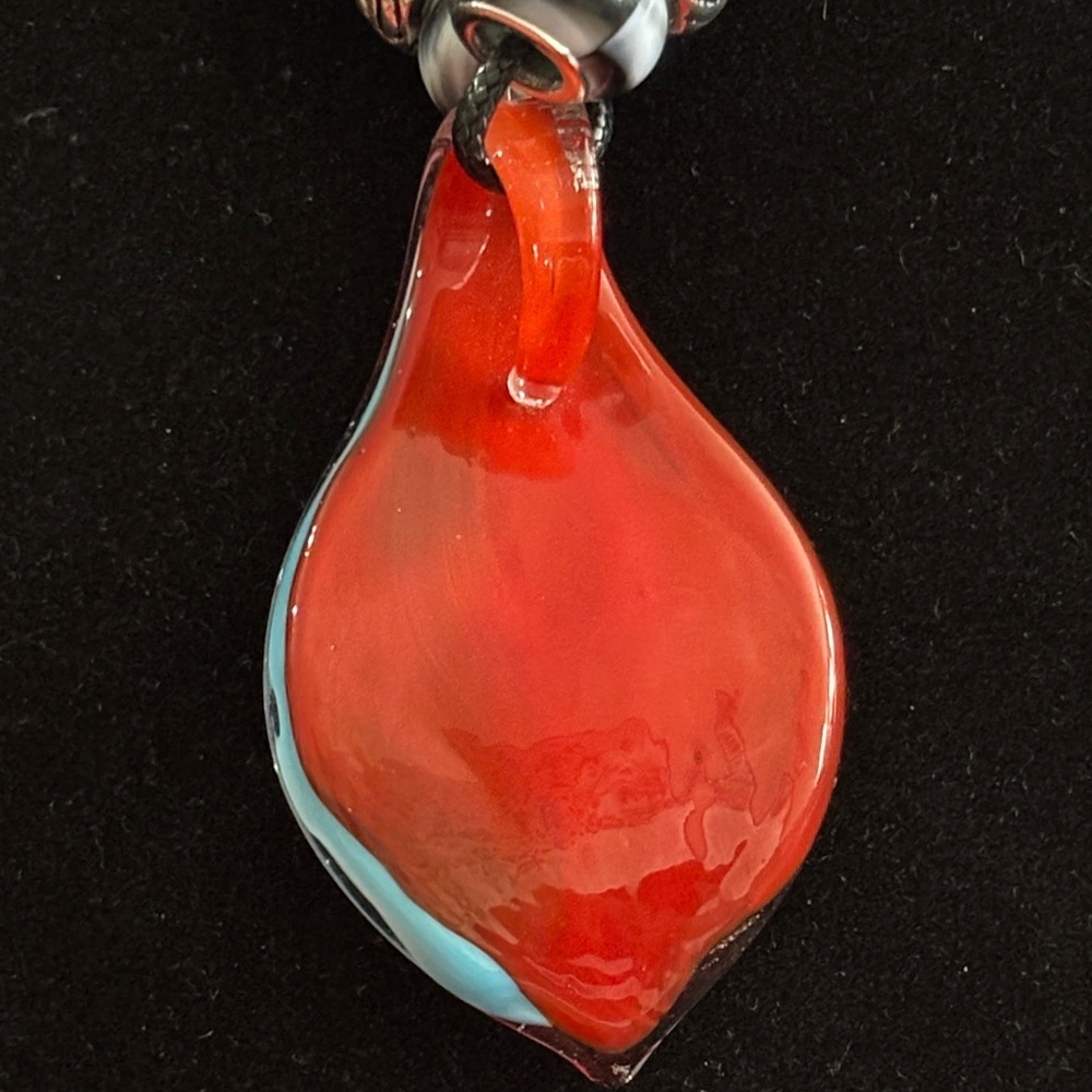 Handmade Glass Pendant Necklace - Red and Blue - Picture 3 of 5
